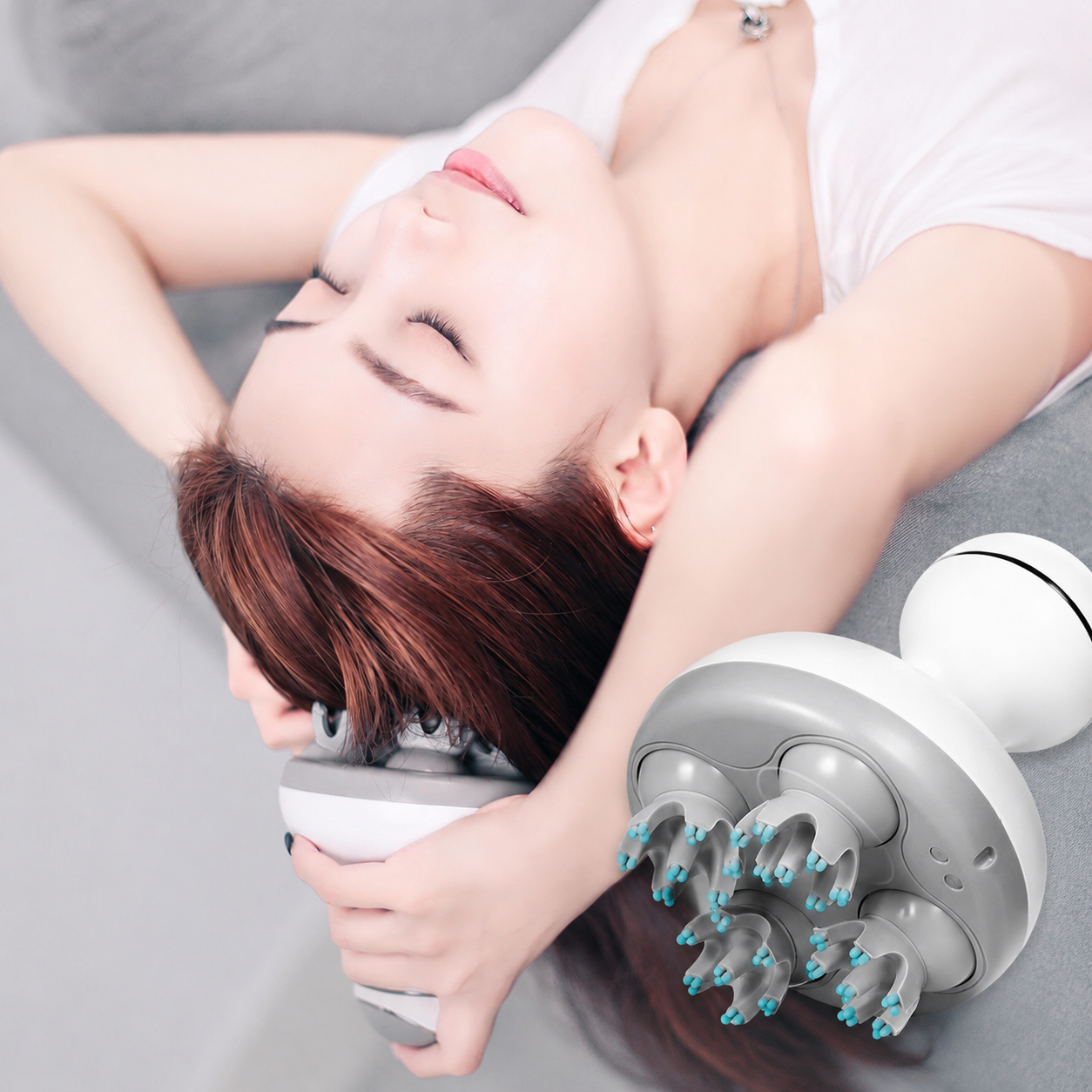 EMS Contact Scalp Massager Soft Elastic Massage Head 7 Level Waterproof Head Relax Device